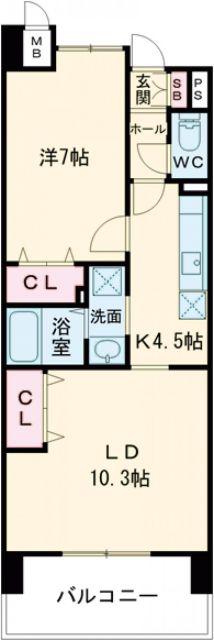ラ・フォンテーヌ(1LDK/6階)の間取り写真