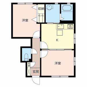 加古川ハイツ峰(2K/1階)の間取り写真