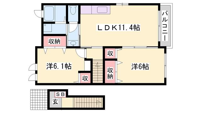ラフレシールあぼしC(2LDK/2階)の間取り写真