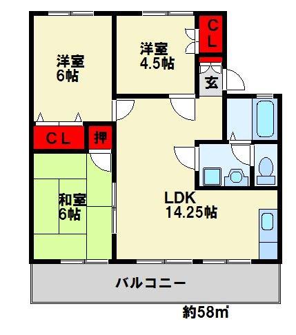グランリーフ幸神B(3LDK/2階)の間取り写真