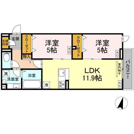 セレスティア江戸川II(2LDK/2階)の間取り写真