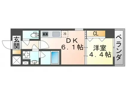 ライブガーデン江坂IX(1DK/2階)の間取り写真