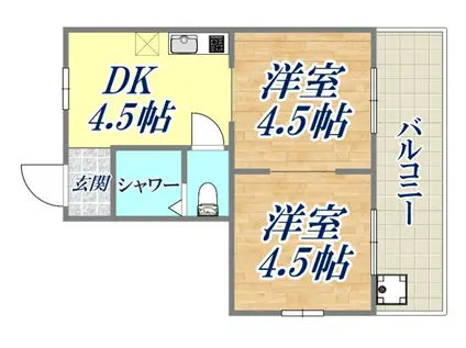 中山手ビル(2DK/5階)の間取り写真