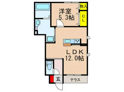 エスタシオン樟葉台場(1LDK/1階)の間取り写真