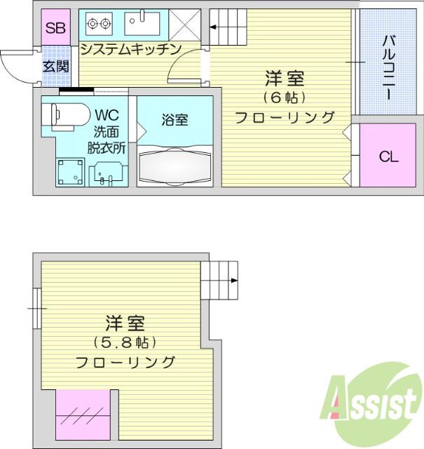 AHIMSA(1K/2階)の間取り写真