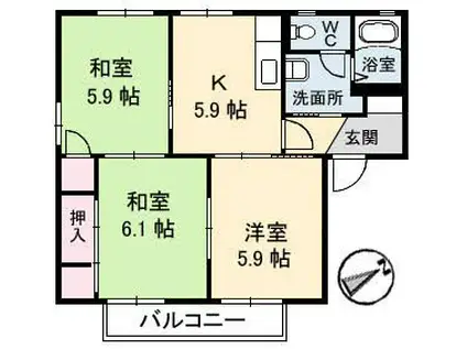 レーヴィンスKASEN香(3K/2階)の間取り写真