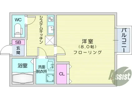 ポミエ西多賀(1K/3階)の間取り写真