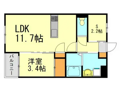 ベルオロール大善寺(1SLDK/2階)の間取り写真