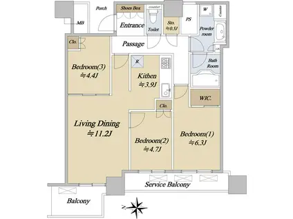シエリアタワー千里中央(3LDK/6階)の間取り写真