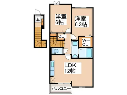 シャルマン・シャトーII(2LDK/2階)の間取り写真