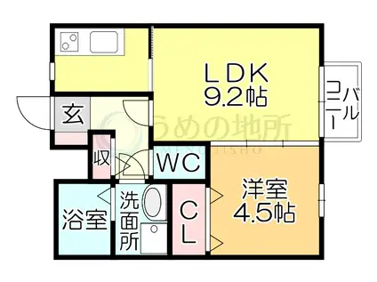 メルベーユ・ドミールD棟(1LDK/2階)の間取り写真