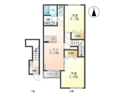 サニーハウス(2LDK/2階)の間取り写真