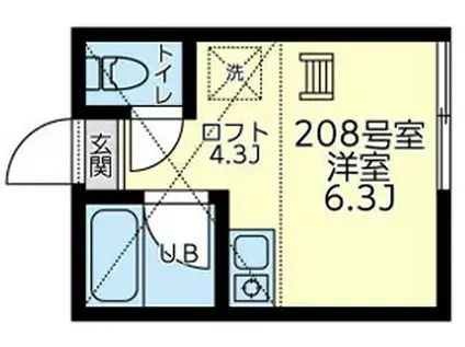 ユナイト和田町ハポニョールの杜(ワンルーム/2階)の間取り写真