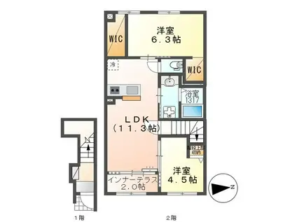 COLZA(2LDK/2階)の間取り写真