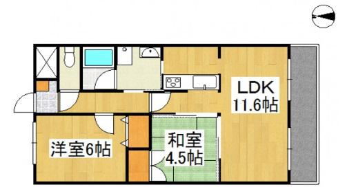 ルネス倉敷(2LDK/3階)の間取り写真