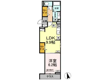 ディールーム プレミアム 多磨霊園駅(1LDK/1階)の間取り写真