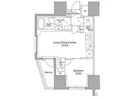 ザ・パークハビオ本郷菊坂(1LDK/5階)の間取り写真