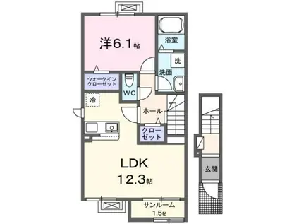 カーサ・コルーテ南(1LDK/2階)の間取り写真