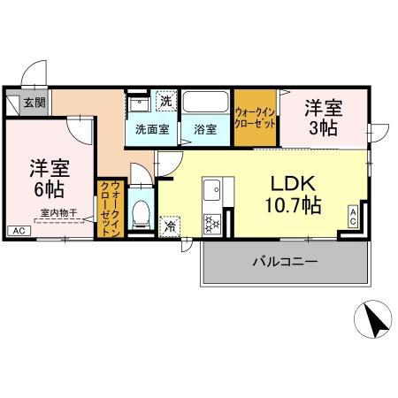 トリシア野多目I I(2LDK/3階)の間取り写真