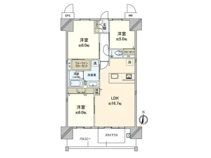 ロイヤルガーデンシティ学南町(3LDK/2階)の間取り写真