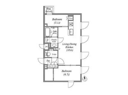 ディームス西早稲田(2LDK/4階)の間取り写真