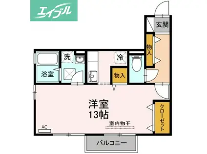 リビングタウン豊成C棟(ワンルーム/1階)の間取り写真
