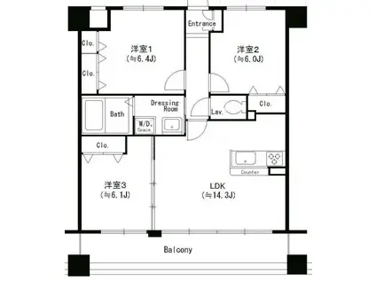 ワイズコート三保(3LDK/6階)の間取り写真