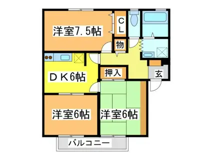ハイカムールシゲモリG(3DK/2階)の間取り写真