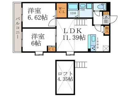 FOREST GARDEN 御所北(2LDK/3階)の間取り写真