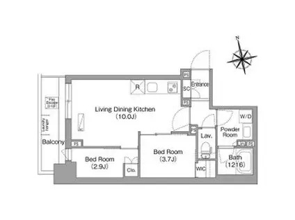 コンフォリア・リヴ門前仲町イースト(2LDK/9階)の間取り写真