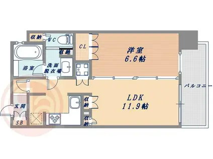 リーガル南堀江(1LDK/14階)の間取り写真