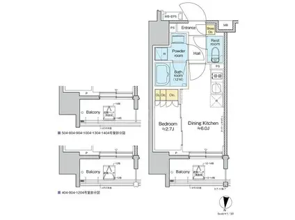 プラウドフラット亀戸ステーションプレイス(1DK/8階)の間取り写真