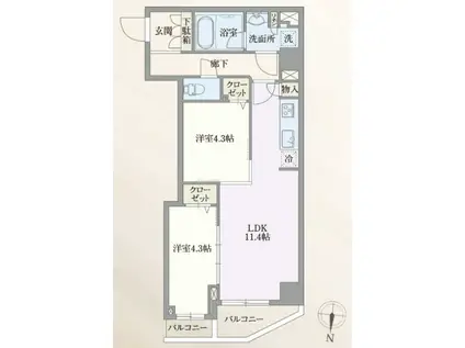 グランパセオ菊川(1SLDK/6階)の間取り写真