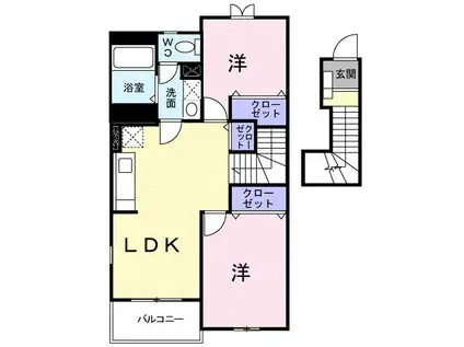 シャン・ド・フルールI 西新町(2LDK/2階)の間取り写真
