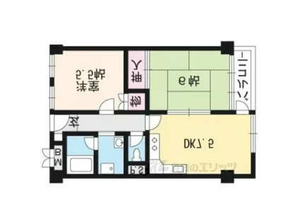 京福修学院マンション(2DK/3階)の間取り写真