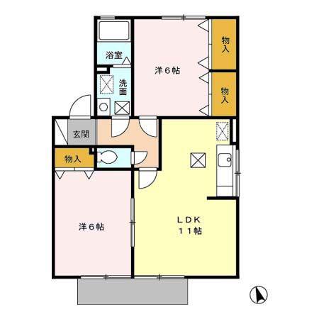 アムールコートI(2LDK/1階)の間取り写真