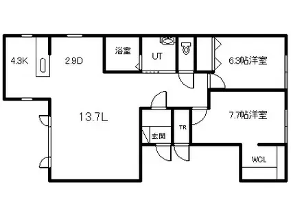 ノースアコードI(2LDK/1階)の間取り写真