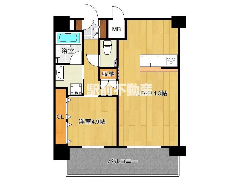 エンクレスト博多PARKSIDE(1LDK/13階)の間取り写真