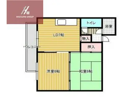 リバーハイツ南館(ワンルーム/2階)の間取り写真