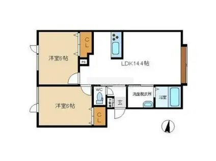 グランデ北光(2LDK/2階)の間取り写真