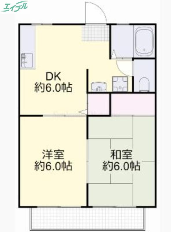 Kハウス A棟(2DK/2階)の間取り写真