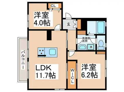 ボルトシティ熊取III(2LDK/1階)の間取り写真
