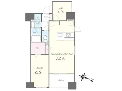 アヴェニール東麻布 AVENIR東麻布(1LDK/2階)の間取り写真