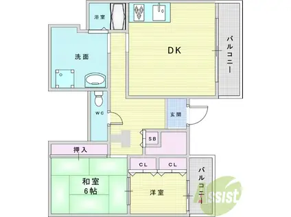 ハイツ西田(2DK/1階)の間取り写真