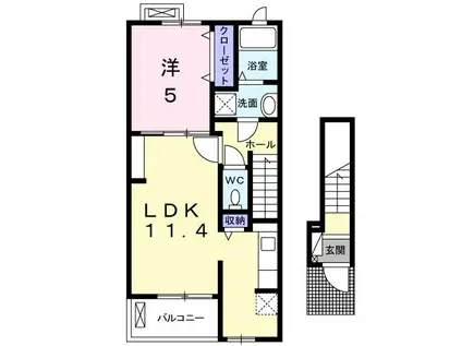 名鉄犬山線 柏森駅 徒歩27分 2階建 築5年(1LDK/2階)の間取り写真