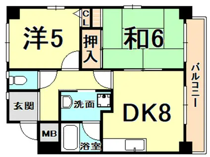 ウエストフィールド里中(2DK/1階)の間取り写真