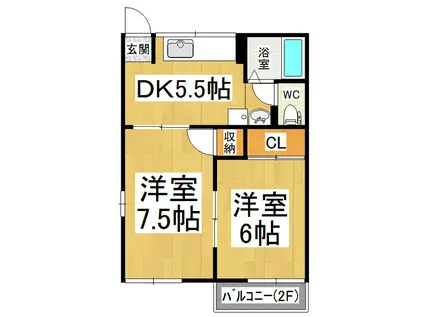 F・タウンD(2DK/1階)の間取り写真