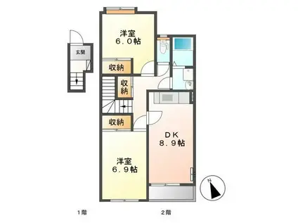 サンコート クレア A(2DK/2階)の間取り写真