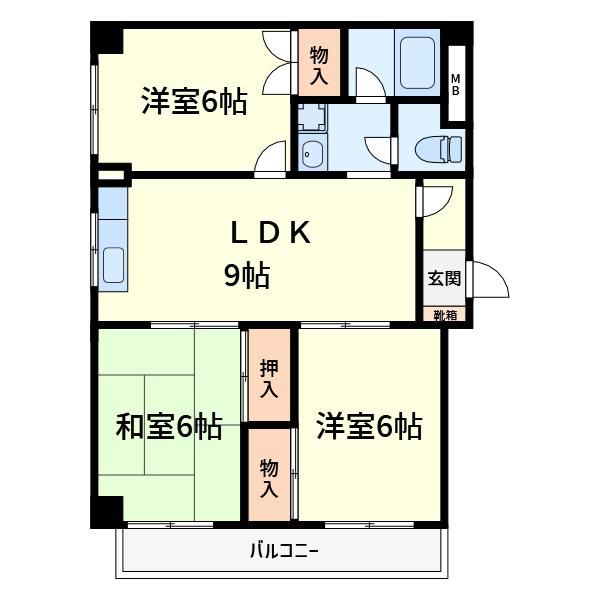 大川マンション(3LDK/2階)の間取り写真