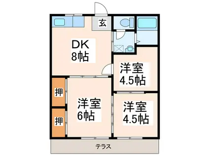 東ハウスI(3DK/1階)の間取り写真